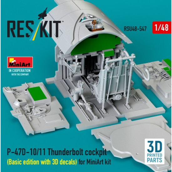 Reskit Rsu48-0547 1/48 P-47d-10/11 Thunderbolt Cockpit Basic Edition With 3d Decals For Miniart Kit 3d Printed