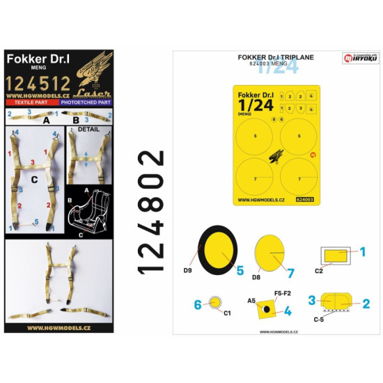 Hgw 124802 1/24 Fokker Dr.i Meng Seatbelts And Mask Textile And Photo-ethed Parts