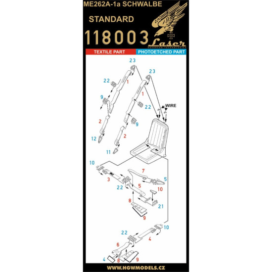 Hgw 118003 1/18 Me262a-1a Schwalbe Seatbelts Textile And Photo-ethed Parts