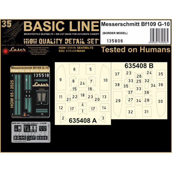 Hgw 135806 1/35 Bf109g-10 Seatbelts And Mask For Border Textile And Photo-ethed