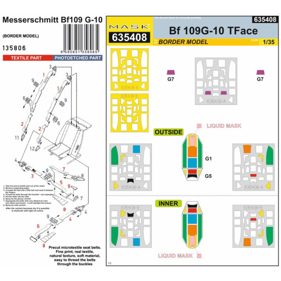 Hgw 135806 1/35 Bf109g-10 Seatbelts And Mask For Border Textile And Photo-ethed
