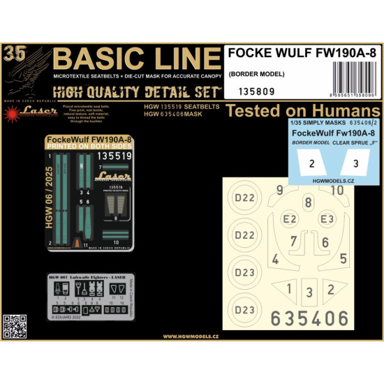 Hgw 135809 1/35 Focke Wulf Fw190a-8 Seatbelts And Mask For Border Textile And Photo-ethed