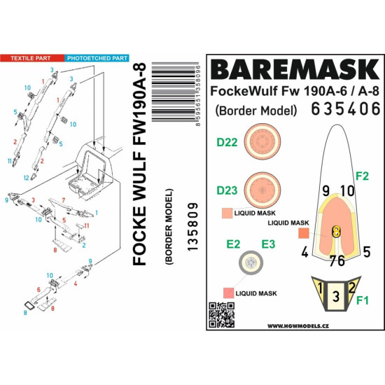Hgw 135809 1/35 Focke Wulf Fw190a-8 Seatbelts And Mask For Border Textile And Photo-ethed
