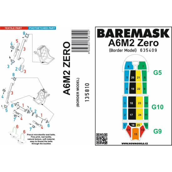 Hgw 135810 1/35 A6m2 Zero Seatbelts And Mask For Border Textile And Photo-ethed