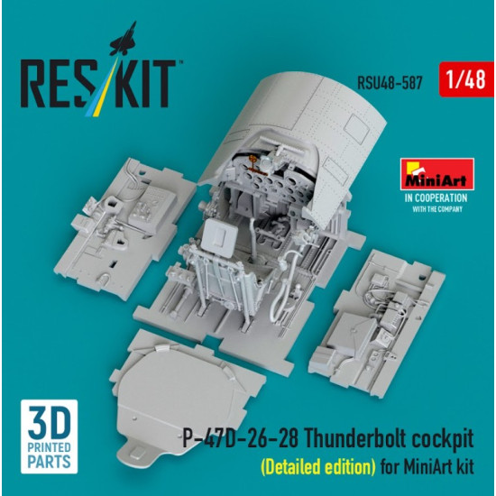 Reskit Rsu48-0587 1/48 P-47d-26-28 Thunderbolt Cockpit Detailed Edition For Miniart Kit 3d Printed