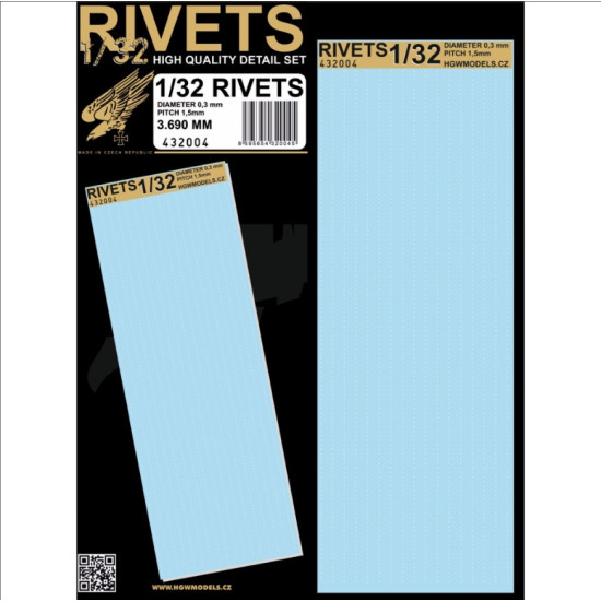 Hgw 432004 1/32 Free Lines Positive Rivets Diameter 0.3 Mm. Spacing 1.5 Mm. Length 3690 Mm