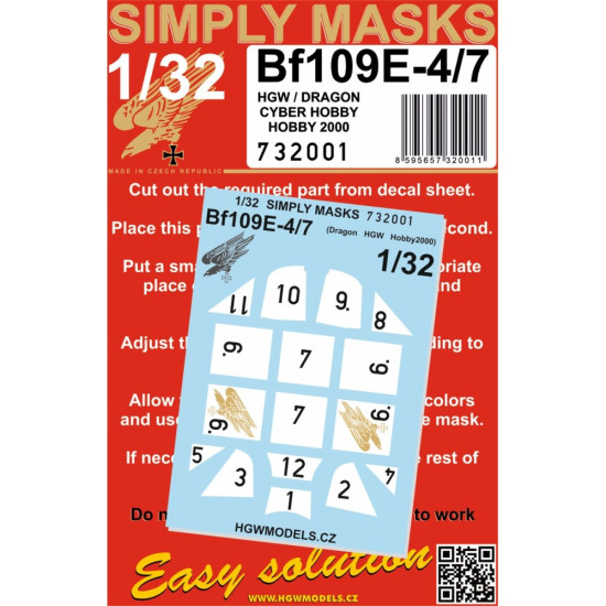 Hgw 732001 1/32 Bf109e-4/7 Simply Masks For Hgw, Dragon, Cyber Hobby, Hobby2000