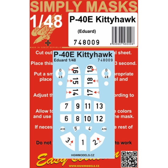 Hgw 748009 1/48 P-40e Kittyhawk Simply Masks Designed For Eduard