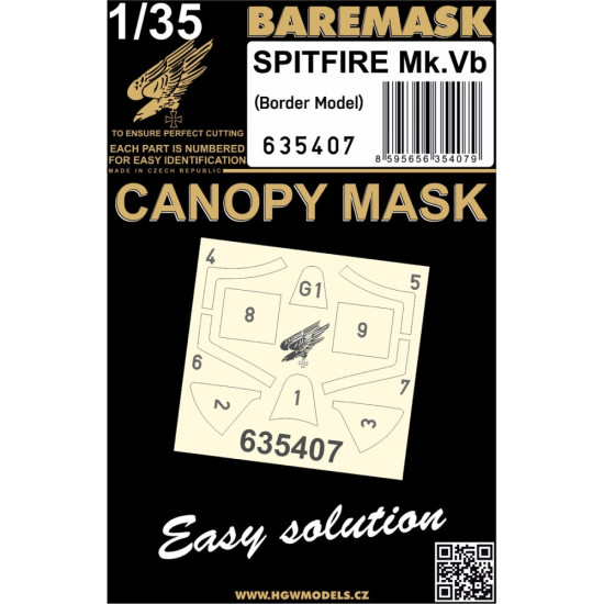 Hgw 635407 1/35 Spitfire Mk.v Canopy Mask Designed For Border Model