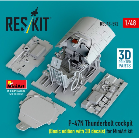 Reskit Rsu48-0592 1/48 P-47n Thunderbolt Cockpit Basic Edition With 3d Decals For Miniart Kit 3d Printed