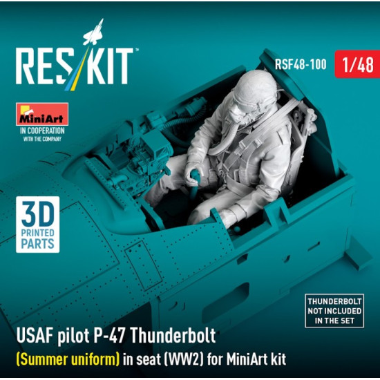 Reskit Rsf48-0100 1/48 Usaf Pilot P-47 Thunderbolt Summer Uniform In Seat Ww2 For Miniart Kit 3d Printed