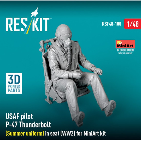 Reskit Rsf48-0100 1/48 Usaf Pilot P-47 Thunderbolt Summer Uniform In Seat Ww2 For Miniart Kit 3d Printed