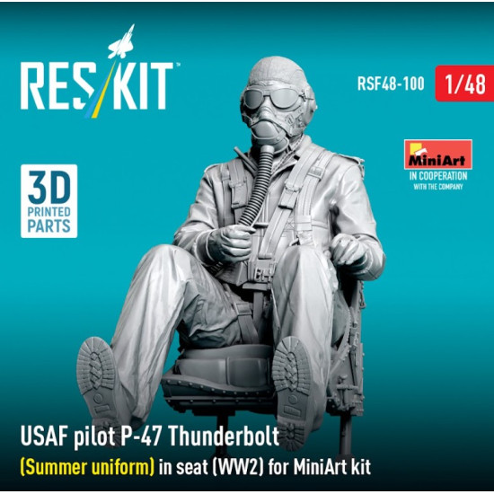 Reskit Rsf48-0100 1/48 Usaf Pilot P-47 Thunderbolt Summer Uniform In Seat Ww2 For Miniart Kit 3d Printed