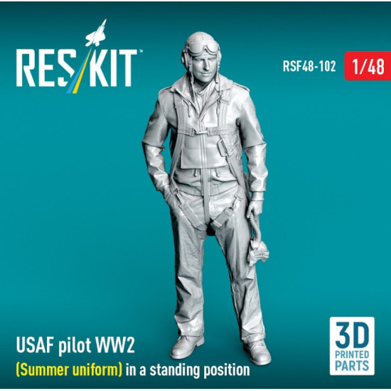 Reskit Rsf48-0102 1/48 Usaf Pilot Ww2 Summer Uniform In A Standing Position 3d Printed