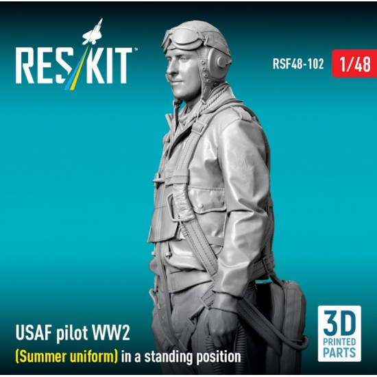 Reskit Rsf48-0102 1/48 Usaf Pilot Ww2 Summer Uniform In A Standing Position 3d Printed