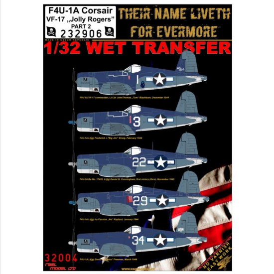Hgw 232906 1/32 F4u-1a Vf-17 Jolly Rogers Part 2 Wet Decal