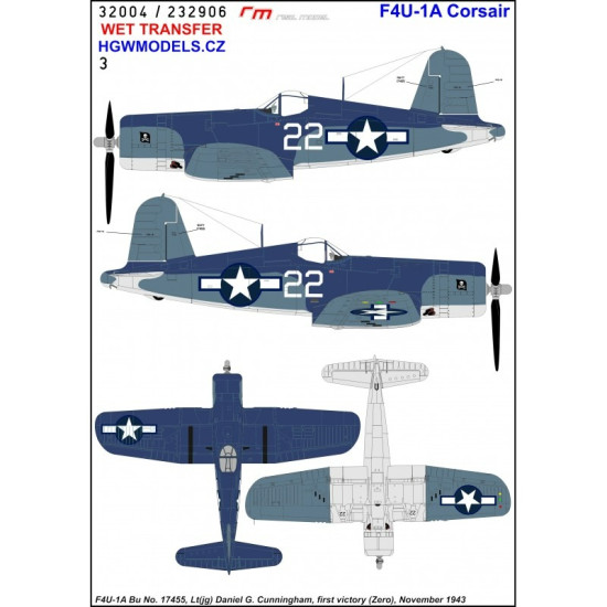 Hgw 232906 1/32 F4u-1a Vf-17 Jolly Rogers Part 2 Wet Decal