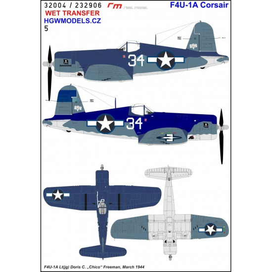 Hgw 232906 1/32 F4u-1a Vf-17 Jolly Rogers Part 2 Wet Decal