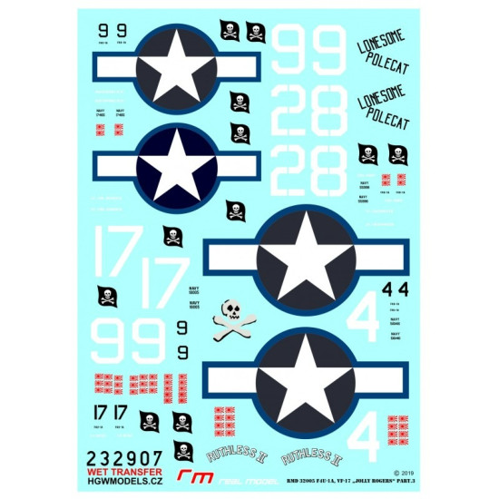 Hgw 232907 1/32 F4u-1a Vf-17 Jolly Rogers Part 3 Wet Decal