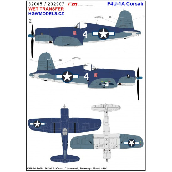 Hgw 232907 1/32 F4u-1a Vf-17 Jolly Rogers Part 3 Wet Decal