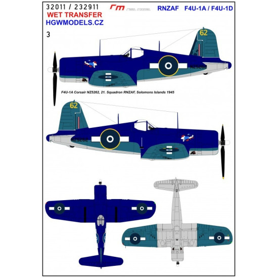 Hgw 232911 1/32 Rnzaf F4u-1a / F4u-1d Wet Decal