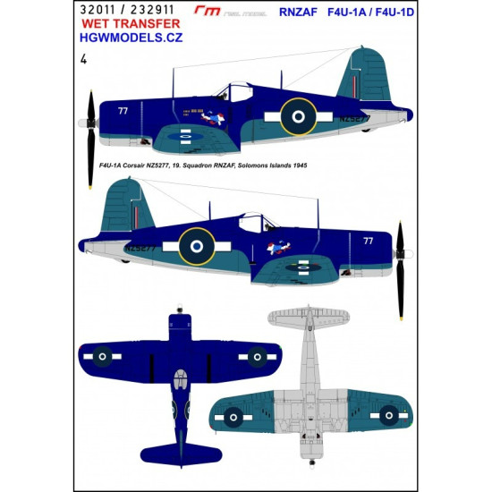 Hgw 232911 1/32 Rnzaf F4u-1a / F4u-1d Wet Decal