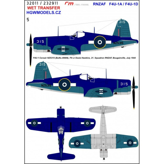Hgw 232911 1/32 Rnzaf F4u-1a / F4u-1d Wet Decal