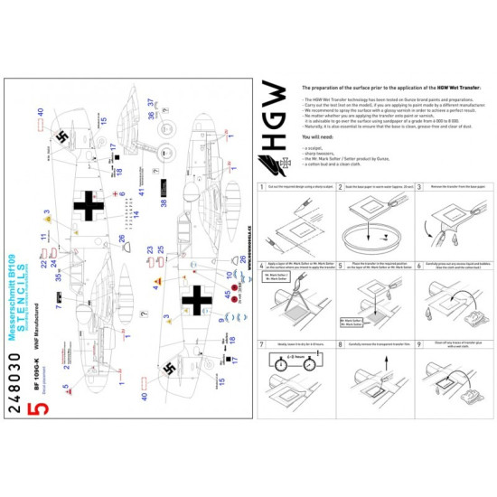 Hgw 248030 1/48 Bf109 Stencils Wet Decal