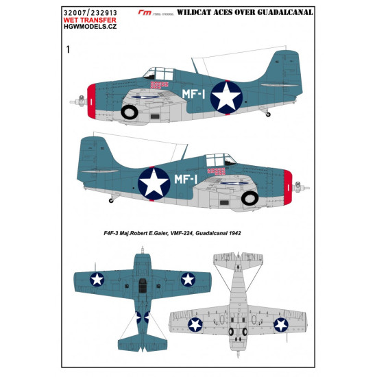 Hgw 232913 1/32 Wildcat Aces Over Guadalcanal Wet Decal