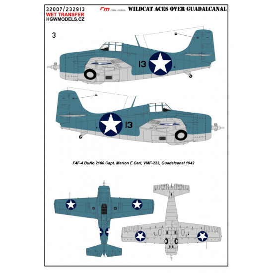 Hgw 232913 1/32 Wildcat Aces Over Guadalcanal Wet Decal