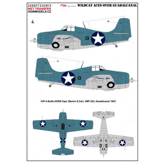 Hgw 232913 1/32 Wildcat Aces Over Guadalcanal Wet Decal