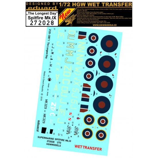 Hgw 272030 1/72 Spitfire Mk.ix Markings And Stencils Wet Decal