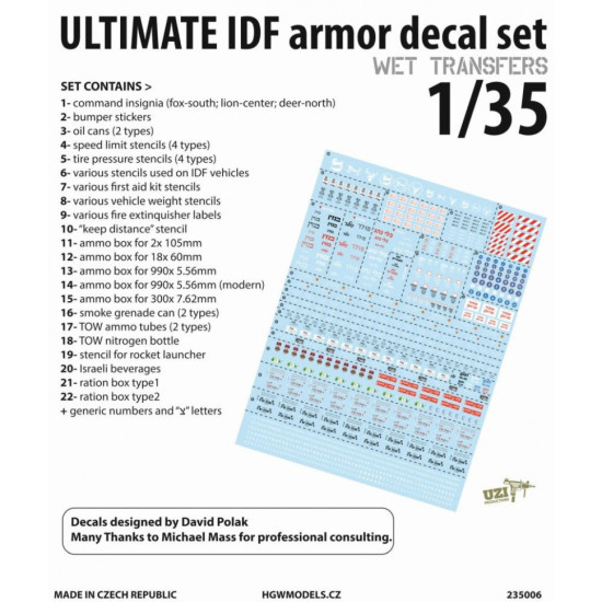 Hgw 235006 1/35 Ultimate Idf Armor Decal Set