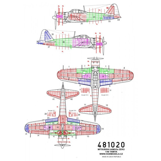 Hgw 481020 1/48 A6m5 And 5a Zero Riveting Set For Tamiya