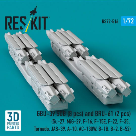 Reskit Rs72-0516 1/72 Gbu-39 Sdb 8 Pcs And Bru-61 2 Pcs Su-27 Mig-29 F-16 F-15e F-22 F-35 Tornado Jas-39 A-10 Ac-130w B-1b B-2 B-52 3d Printed