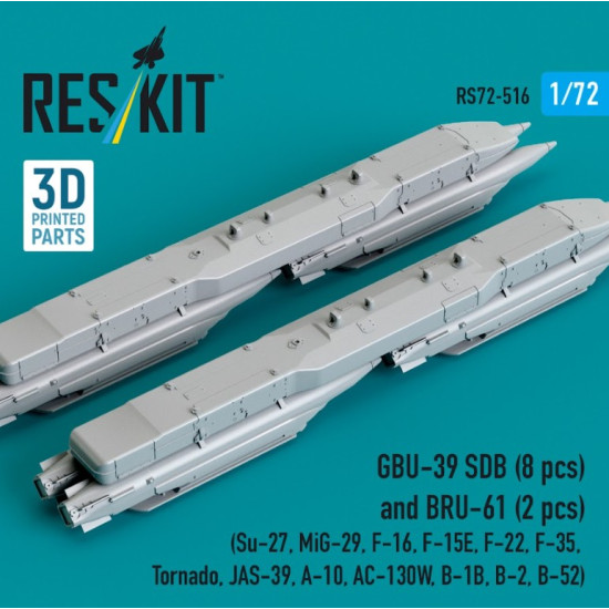 Reskit Rs72-0516 1/72 Gbu-39 Sdb 8 Pcs And Bru-61 2 Pcs Su-27 Mig-29 F-16 F-15e F-22 F-35 Tornado Jas-39 A-10 Ac-130w B-1b B-2 B-52 3d Printed