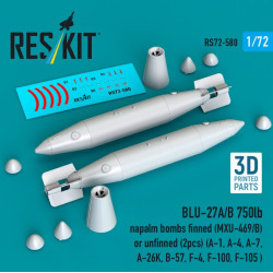 Reskit Rs72-0580 1/72 Blu-27a/B 750lb Napalm Bombs Finned Mxu-469/B Or Unfinned 2pcs A-1 A-4 A-7 A-26k B-57 F-4 F-100 F-105 3d Printed