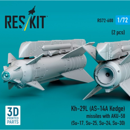 Reskit Rs72-0600 1/72 Kh-29l As-14a Kedge Missiles With Aku-58 2 Pcs Su-17 Su-25 Su-24 Su-30 3d Printed