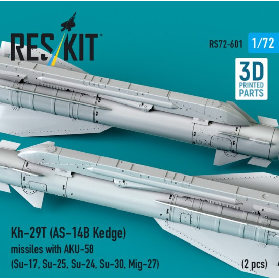 Reskit Rs72-0601 1/72 Kh-29t As-14b Kedge Missiles With Aku-58 2 Pcs Su-17 Su-25 Su-24 Su-30 Mig-27 3d Printed