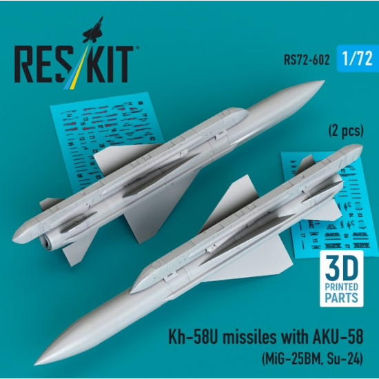 Reskit Rs72-0602 1/72 Kh-58u Missiles With Aku-58 2 Pcs Mig-25bm Su-24 3d Printed