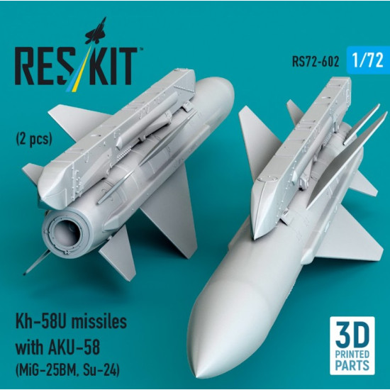 Reskit Rs72-0602 1/72 Kh-58u Missiles With Aku-58 2 Pcs Mig-25bm Su-24 3d Printed