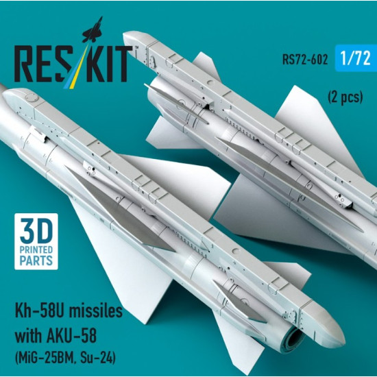 Reskit Rs72-0602 1/72 Kh-58u Missiles With Aku-58 2 Pcs Mig-25bm Su-24 3d Printed