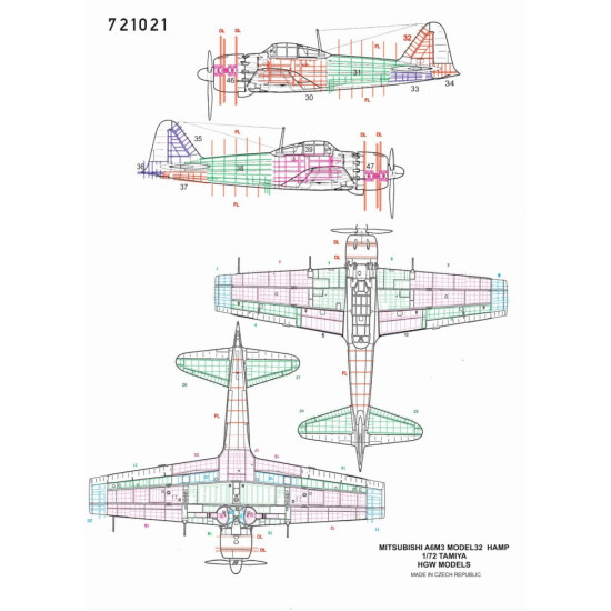 Hgw 721021 1/72 A6m3 Zero Hamp Riveting Set For Tamiya