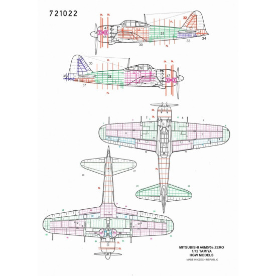 Hgw 721022 1/72 A6m5 Zero 5 Riveting Set For Tamiya
