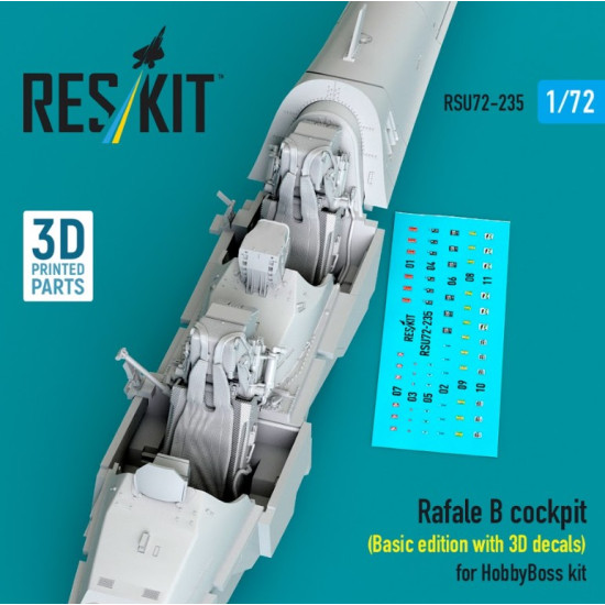 Reskit Rsu72-0235 1/72 Rafale B Cockpit Basic Edition With 3d Decals For Hobbyboss Kit 3d Printed