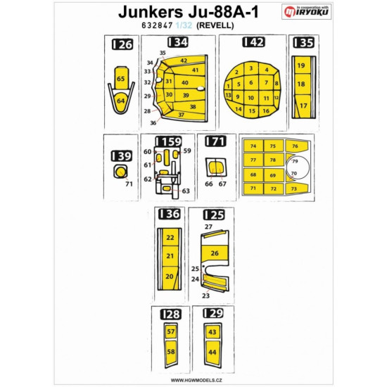 Hgw 632847 1/32 Masks For Junkers Ju-88a-1 For Revell