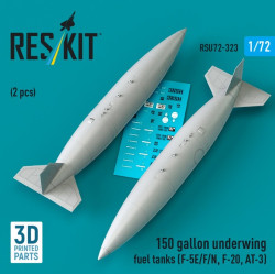 Reskit Rsu72-0323 1/72 150 Gallon Underwing Fuel Tanks F-5e/F/N F-20 At-3 2 Pcs 3d Printed
