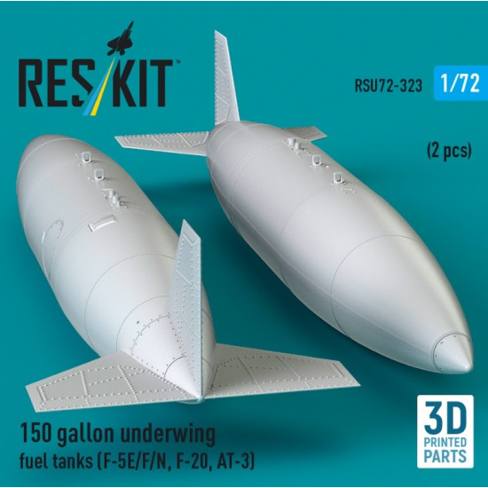 Reskit Rsu72-0323 1/72 150 Gallon Underwing Fuel Tanks F-5e/F/N F-20 At-3 2 Pcs 3d Printed