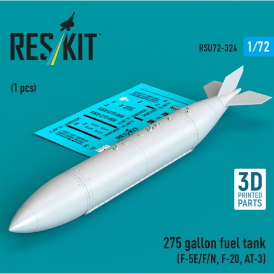 Reskit Rsu72-0324 1/72 275 Gallon Fuel Tank F-5e/F/N F-20 At-3 1 Pcs 3d Printed