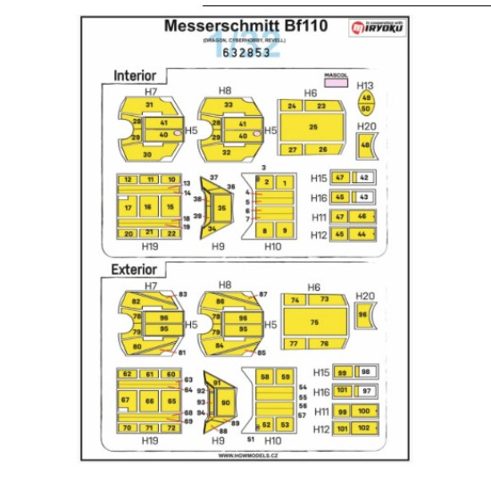 Hgw 632853 1/32 Masks For Messerschmitt Bf-110c/D For Dragon Revell Cyberhobby